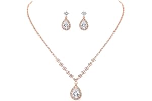 Unicra Set di collana da sposa con strass in oro rosa, set di gioielli da sposa per donne e ragazze