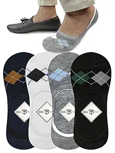 Big Tree Branded Diamond Print Cotton Loafer Socks for Men with Silicon Grip (Pack of 4)