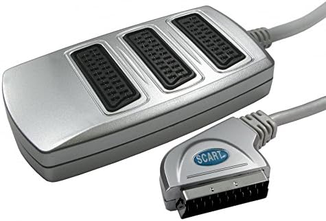 Bluecharge Direct 3 Way Scart Adaptor Splitter Box Adaptor Split to 3 TV's PREMIUM SILVER RANGE