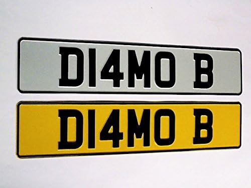 Front and Rear 3D Embossed White x 1 and Yellow x 1 Show Reflective Oblong Car Number Plates
