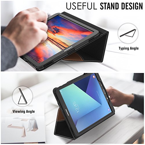 MoKo Samsung Galaxy Tab S3 9.7 Hülle – PU Leder Ständer Schutzhülle Smart Case Cover mit Stift-Schleife / Standfunktion und Auto Sleep / Wake Up Funktion für Samsung Galaxy Tab S3 9.7 Zoll (2017) SM-T820 / T825 Tablet, Schwarz/Braun - 4