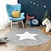 Produktbild GWELL Sterne Fußmatten Runde Teppich Kinderzimmer Weich Plüsch Anti-Rutsch Kinderteppich für Schlafzimmer Wohnzimmer grau 100 x 100 cm