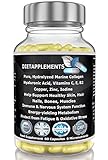 Marine Collagen 1000mg, Hyaluronic Acid 200mg, Vitamins C, E, B2, Copper, Zinc & Iodine. Pure Hydrolyzed Peptides Supplement. Capsules for Skin, Nails, Hair, Bones, Joints, Muscles, Energy, Metabolism