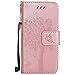 Produktbild iPhone 5 / 5s / SE Hülle, Conber Lederhülle Handyhülle mit [Frei Schutzfolie], PU Tasche Leder Flip Case Cover Vintage Emboss Katze und Baum Schutzhülle für Apple iPhone 5 / 5s / SE - Roségold