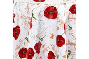 MAMBO-DESIGN PVC Tischdecke Mohn Wachstuch • Breite & Länge wählbar • abwaschbare Tischdecke • Mohnblume Ranke rot Weiss, Größe:110 x 180 cm