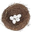 zalati Artificial Birds Nest 1pcs Simulated Bird Nest with 5pcs Faux Eggs Handmade Crafts for Easter Garden Yard Home Party Decoration