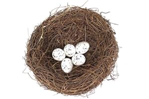zalati Artificial Birds Nest 1pcs Simulated Bird Nest with 5pcs Faux Eggs Handmade Crafts for Easter Garden Yard Home Party Decoration