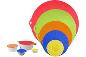 Hitopin 5 Pièces Couvercles en Silicone, Couvercles en Silicone Réutilisables, Couvercle Fraîcheur en Silicone, Couvercle de Bol en Silicone Réutilisables, pour Bols,Casseroles,Assiettes(5 Couleurs)