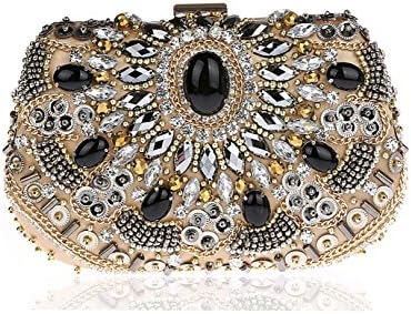 Antique Design Fine Rhinestone Studded Purse Clutch Evening Bag Handbag Women (Gold)