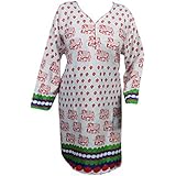 Mogul Interior Womens Animal Printed Kurta Tunic Summer Dress (White-1)