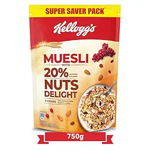 Kelloggs Muesli?20%?Nuts Delight?| Breakfast Cereal | High in?Iron|?High in?Fibre |?Naturally?Chole, 750g Pack