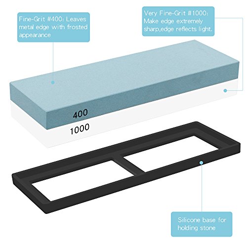 Abziehstein, Rusee 2-IN-1 Wetzstein Doppelseitig Abziehstein Schleifstein für Messer, Körnung 400/1000 Grit Double Side Kombination Whetstone mit rutschfestem Silikonhalter - 2