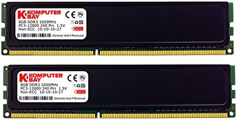 Komputerbay 16GB (2x 8GB) DDR3 PC3-12800 1600MHz DIMM with Black Low Profile Heatspreaders 240-Pin Dual / Quad Channel RAM Desktop Memory KIT 10-10-10-27 XMP ready