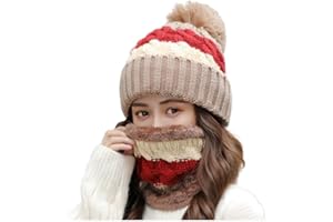 ZiaWorld Winter Women's Beanies cap & Neck Warmer Set, 2 Pcs Windproof Bib Wool Stitching Knitted and Beanies cap, Winter Accessories Sets for Women Outdoor