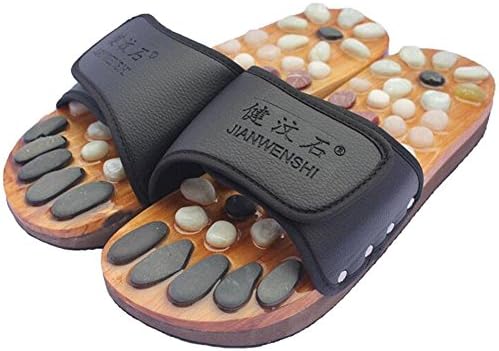 FJY Foot Massage Slippers Shoe Foot Care Reflexology Sandals With Natural Acupuncture Stones Mules Slippers Promote Blood Circulation and Improve Metabolism, Black 43 EU, A