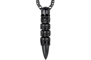 FaithHeart Skull Necklace for Men, Gothic Punk Skull Head/Bullet Pendant Cool Skeleton Jewelry Stainless Steel/Gold/Black, With Gift Box