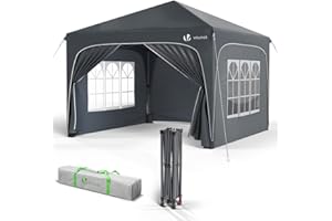 VOUNOT® Carpa Plegable Gazebo 3x3m con 4 Paredes Laterales 4 Sacos Arena y Bolsa de Transporte, Cenador Impermeable Pabellón de Jardín Protección UV para Camping, Fiestas, Exterior, Color Gris