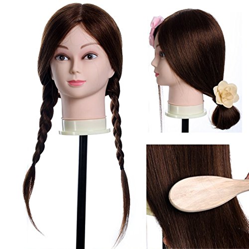 Neverland Professional 20" 85% Real Human Hair Hairdressing Equipment Styling Head Doll Mannequin Training Head Tools Braiding Cutting Student Practice Model with Clamp