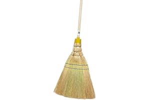 10 Stück Sorex Industrie-Reisstrohbesen Profi Kehrbesen extra volle Qualität, gelbe Kappe, 5 Naht, Länge 145 cm, Set by Danto®