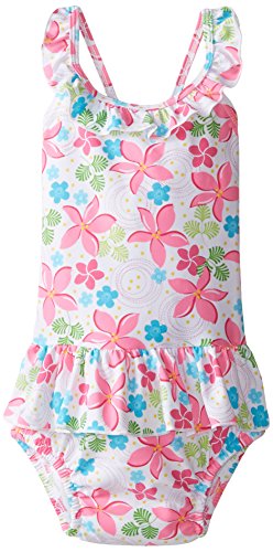 i play Classics Ultimate Swim Nappy Ruffle TankSuit for Girls (12-18 Months, Infant, White Frangipani)