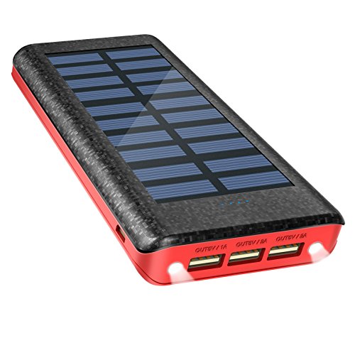 Bater  a Externa Power Bank 24000mAh   Cargador Solar de OLEBR con puerto de alta velocidad  2 LED ligeros  3 puertos de carga USB de alta velocidad para iPhone  iPad  Samsung Galaxy   androide y otros dispositivos-Red