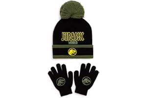 Jurassic World Ensemble bonnet et gants pour garçon - Bonnet d'hiver 100 % acrylique et gants extensibles - Ensemble d'accessoires d'hiver dinosaure T-Rex