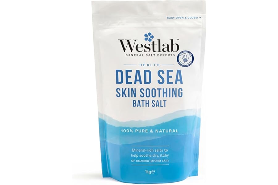 Westlab - Soothing Dead Sea Salt - 1kg Resealable Pouch - 100% Natural, Pure & Unscented Mineral Salts - Nourishes & Soothes Dry, Irritated Skin