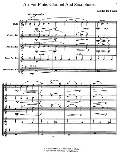 Preisvergleich Produktbild Air for Flute, Clarinet and 3 Saxophones by Lynden De Young