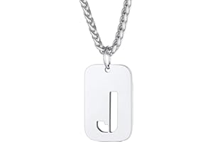 Richsteel Cadena con Chapa Militar con Letra, Alfabeto A-Z, Platino/Dorado/Negro, 55cm Largo+5cm Alargador, Caja de Regalo