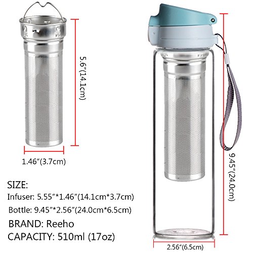 Reeho® Tragbare 510ml Sportflasche Trinkflasche aus Glas, BPA-frei Wasserflasche Glas, Borosilikat Glasflasche Mit Nylon Tasche, Flaschen für Wandern, Fitnessstudio , Laufen - 6