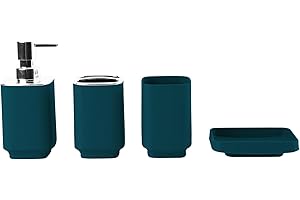 Hosoncovy 4 Pcs Bathroom Accessory Set with Soap Dispenser, Bathroom Cup, Soap Dish ，Toothbrush and Toothpaste Holder (Dark Green)