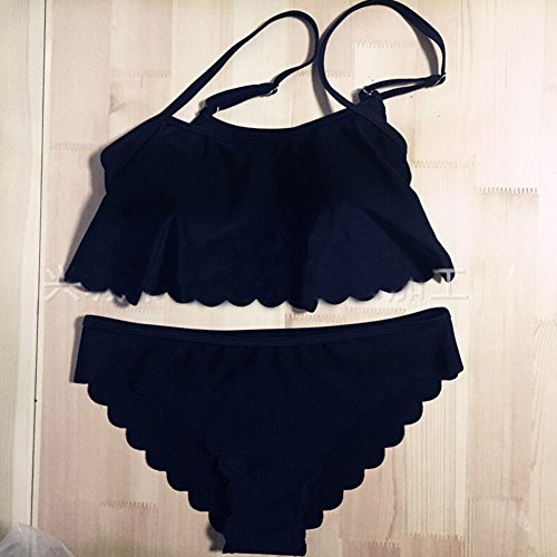 Highdas Frauen Mädchen Volant Bade Bademode Push Up Bikini Set gepolsterter BH Badeanzug Schwarz - 2