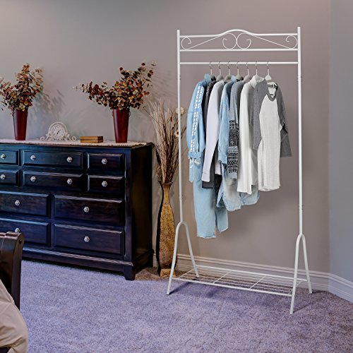 HOMFA Kleiderständer Kleiderstange Garderobenständer mit Schuhablage Schwarz Metall Antik 90*44*176cm (Weiß) - 4