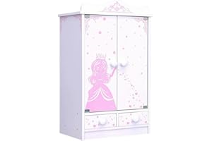 ‎HABEIG habeig XXL Kinderschrank Kleiderschrank 52 cm hoch Wandschrank Hängeschrank weiß 2 Türen Puppenschrank (Rosa/Weiss 833)