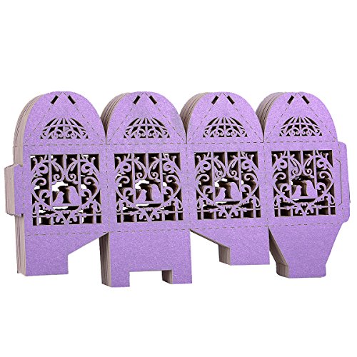 tankerstreet 50 Candy Box Hohl Rosen Blumen Birds mit Bändern Geschenk Box Tasche Braut Dusche Hochzeit Geburtstag Party Supplies Gastgeschenken (lila) - 6