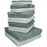 BETZ - Juego de toallas Premium, 100% algodón, 10 piezas: 2 toallas de baño, 4 toallas de mano, 2 toallas de visitas, 2 manoplas de baño (Color: gris antracita y gris argentado).