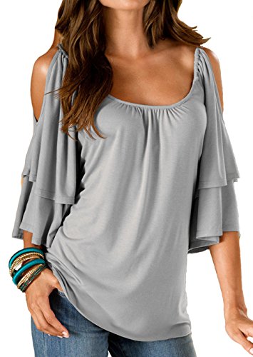 DoubleYI Damen Schulterfrei Loose Kurzarm Hemd Top Off Shoulder Tunika T-shirt
