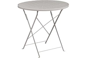 Flash Furniture Oia Commercial Grade 30" Round Indoor-Outdoor Steel Folding Patio Table, Alloy, Light Gray