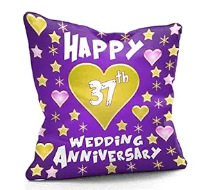 DreamVio Happy 37th Anniversary Cushion,Pillow for Gifting on Birthday's & Wedding to Couple,Husband, Wife, Friends Color : Purple (12 x 12 inch)