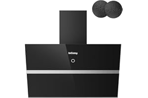 Dunstabzugshaube 60 cm, IsEasy Umluft Dunstabzugshaube mit 524 m³/h Starke Saugleistung, 4 Einstellstufen, Abluftmodus, 1–9min Verzögerungs-Ausschaltfunktion, Min 58 dB, Schwarz, Effizienz A++