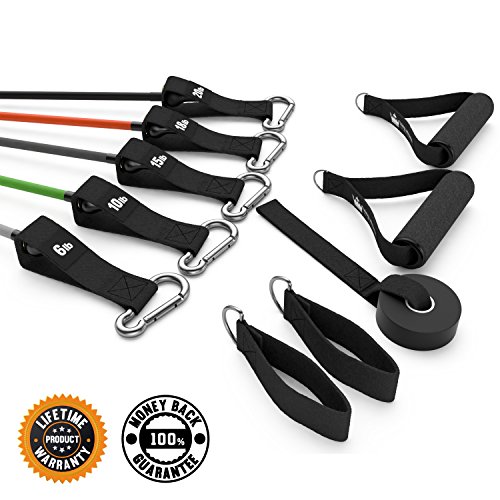 Widerstandsband-Set :: Beste Fitnessbänder für Fitnesstraining / Stretching / Workout Zuhause :: Trainingsbänder mit strapazierfähigen Schaum-Griffen, Fußschlaufen & Türanker :: Übungsbänder für Arme & Beine :: 100%-Geld-zurück-Garantie & lebenslange Gewährleistung