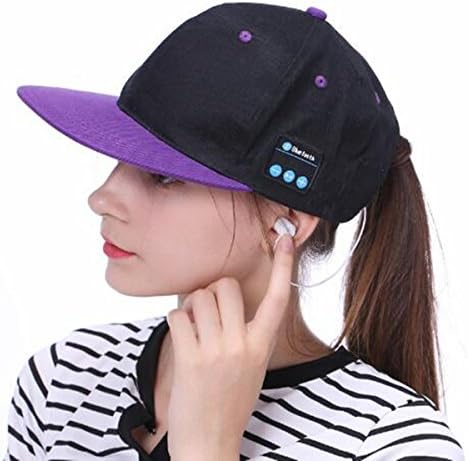 Veligoo Outdoor Summer Bluetooth Cap Wireless Headset Hat Combined with Removable Bluetooth V4.1 Stereo Bluetooth Headset and Mic Hands Free Talking for Cell Phones (purple&amp;black)