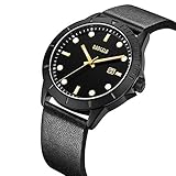 LLLS Men es Analogue Quartz Wrist Watch Date Luminous Fashion Waterproof Black Genuine Leather Watch Band