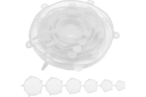 LEEWYOU Tapas Silicona Ajustables Cocina,6PCS Reutilizables ecologicas Tapas de Silicona Ajustables Tapa latas refresco Tapa Silicona Vaso tapaderas Silicona Ajustables (Transparente)