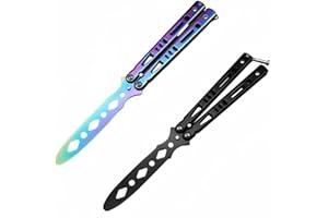 Lajiakoy® Navaja Mariposa 2 PCS, Cuchillo Mariposa Acero Inoxidable, Navaja Mariposa Sin Filo Hoja Segura No Afilada, para Entrenamiento(Negro,Color) (2 Piezas)