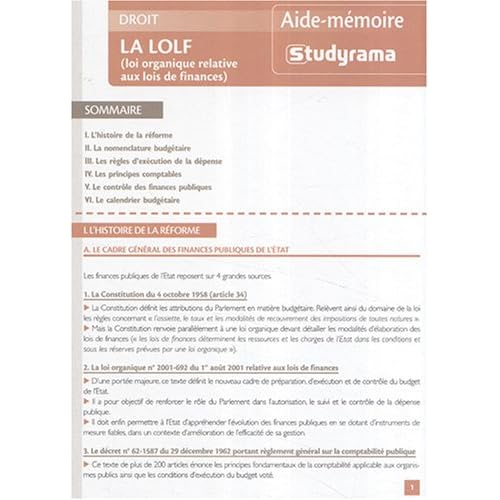 La LOLF (loi organique relative aux lois de finances) La LOLF (loi organique relative aux lois de finances)