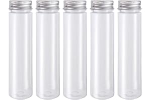 UKCOCO 10 Piece Flat Bottom Test Tubes - Plastic Clear Test Tubes With Screw Caps/Flat Test Tubes for Science Experiments, Science Parties, Candy Storage, Cosmetic Travel Lotion Containers (110ml)
