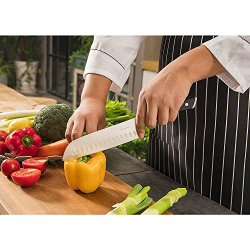 SKY LIGHT Santokumesser 17 cm Kochmesser Küchenmesser Allzweckmesser Hohlkantiges Kochgeschirr, Schärfsten Klinge Hochkohle Rostfreier Stahl Rutschfest Griff Hackmesser, Ergonomischer rutschfester Griff - 2