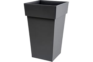 EDA - Pot de Fleur Carré Haut Toscane - Volume 62 L - 39 x 39 x H.65 cm, Gris Anthracite