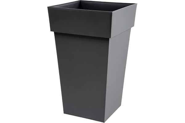 EDA - Pot de Fleur Carré Haut Toscane - Volume 62 L - 39 x 39 x H.65 cm, Gris Anthracite